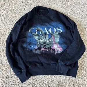 AMIRI Chaos Dragon Graphic Sweatshirt - Black and Blue Distressed